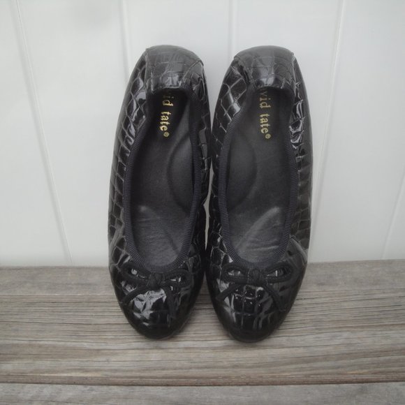 David Tate Glow Black Croc Ballet Flats Patent Leather Shoes Size 8WW - Picture 2 of 6